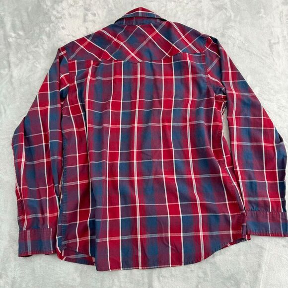 Levis Shirt Mens Large Red White Blue Plaid Snap Western Flap Pockets Modern - Picture 7 of 11